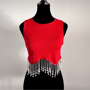 NWT Sincerely Jules ribbed top with pearl fringe size Medium